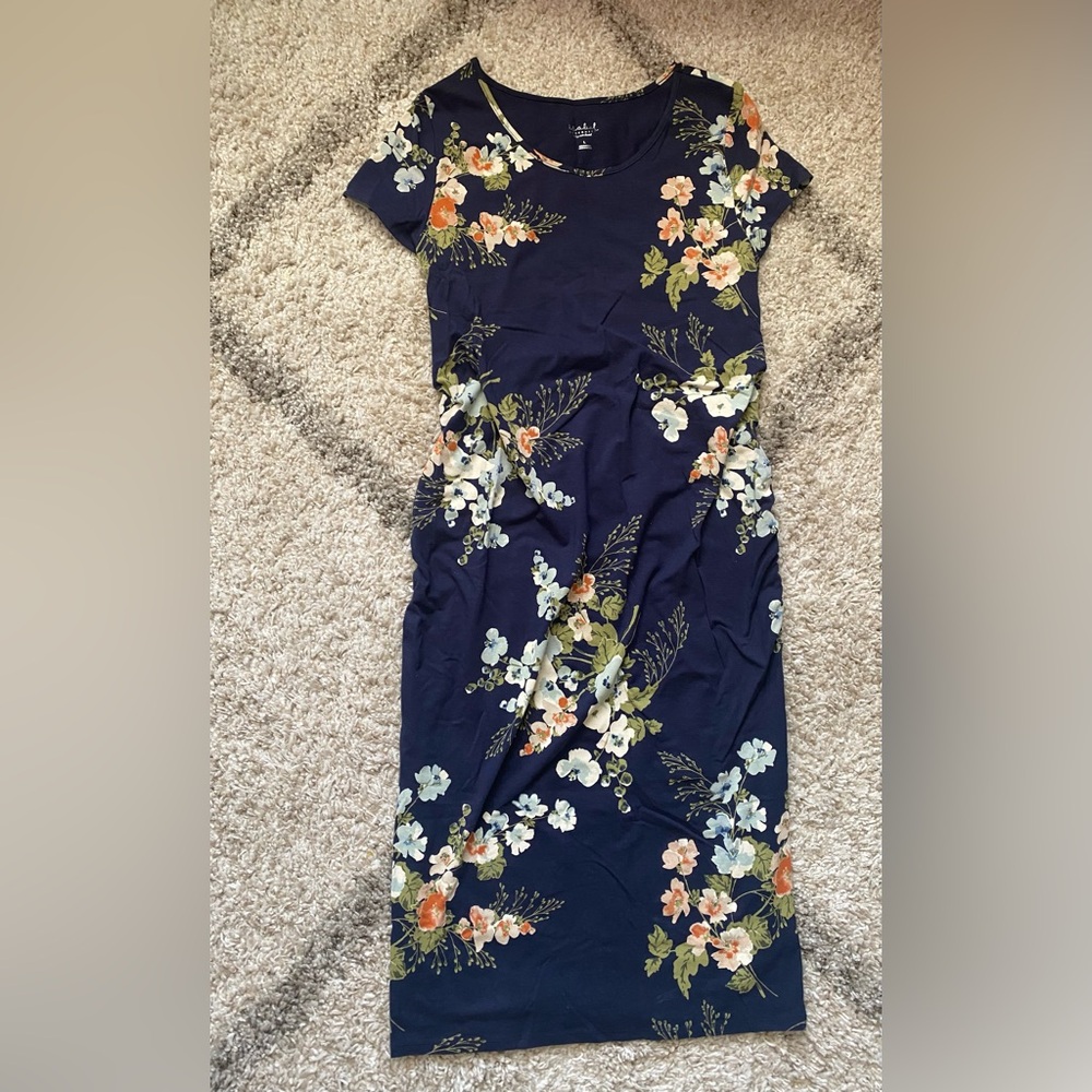 Isabel Maternity Midi Navy Floral Dress